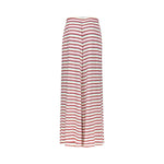A high-waisted, wide-leg maxi skirt with horizontal red stripes on a white base, shown against a plain white background.