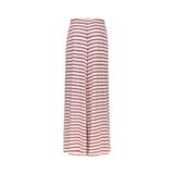 A high-waisted, wide-leg maxi skirt with horizontal red stripes on a white base, shown against a plain white background.