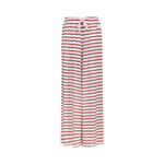 Red and white horizontally striped wide-leg lounge pants with an elastic waistband and drawstring, shown against a plain white background.