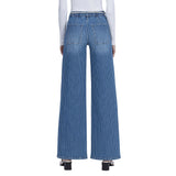 Drawstring Stripe Wide Leg Jean