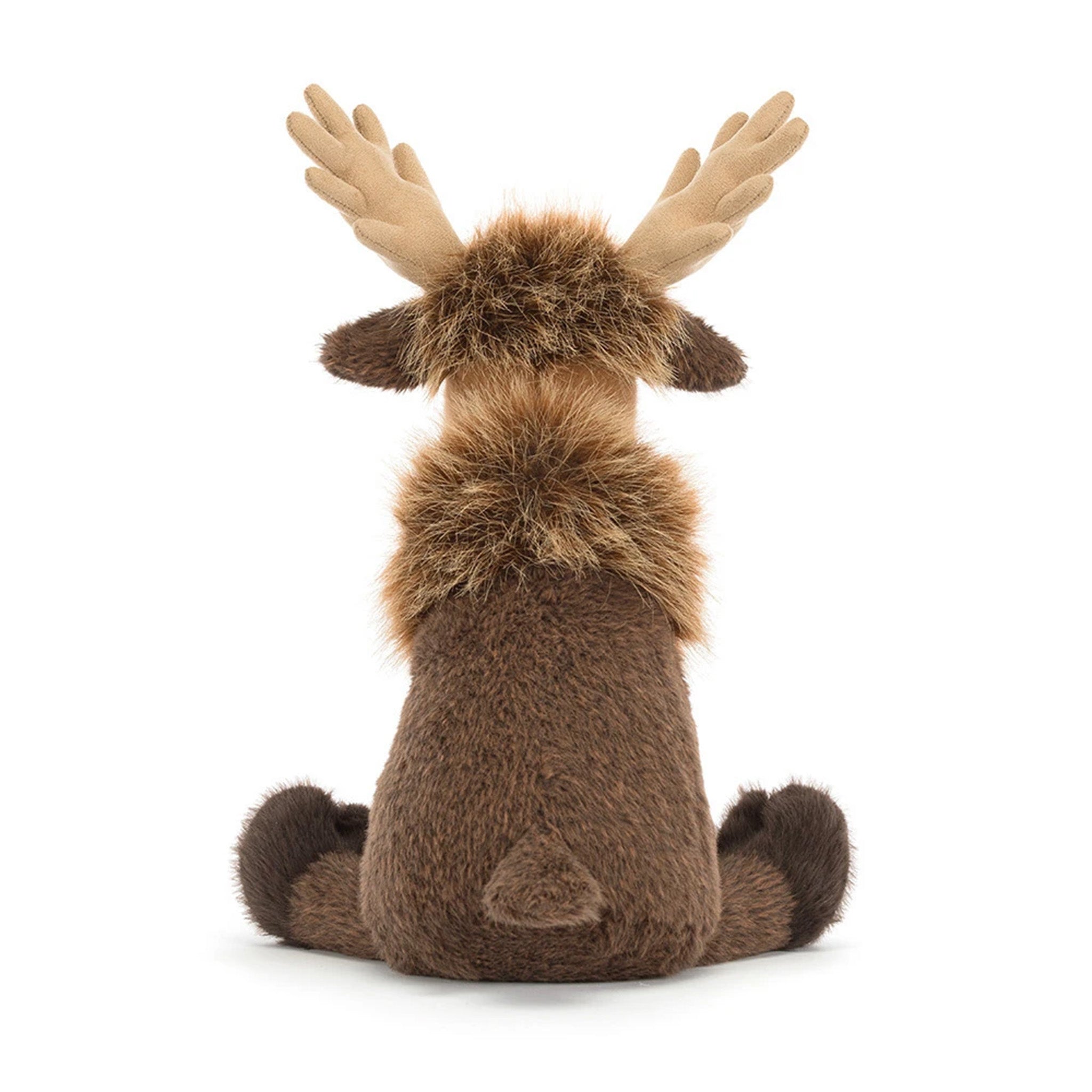 Plush moose toy on a white background