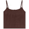 A dark brown textured knit camisole top with thin shoulder straps and a scalloped neckline, shown flat against a plain white background.