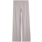 Light gray heather wide-leg lounge pants with an elastic waistband and three decorative buttons at the front, shown flat on a white background.