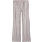 Light gray heather wide-leg lounge pants with an elastic waistband and three decorative buttons at the front, shown flat on a white background.