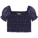 Marlee Blue Floral Eyelet Flutter Top - Denny's