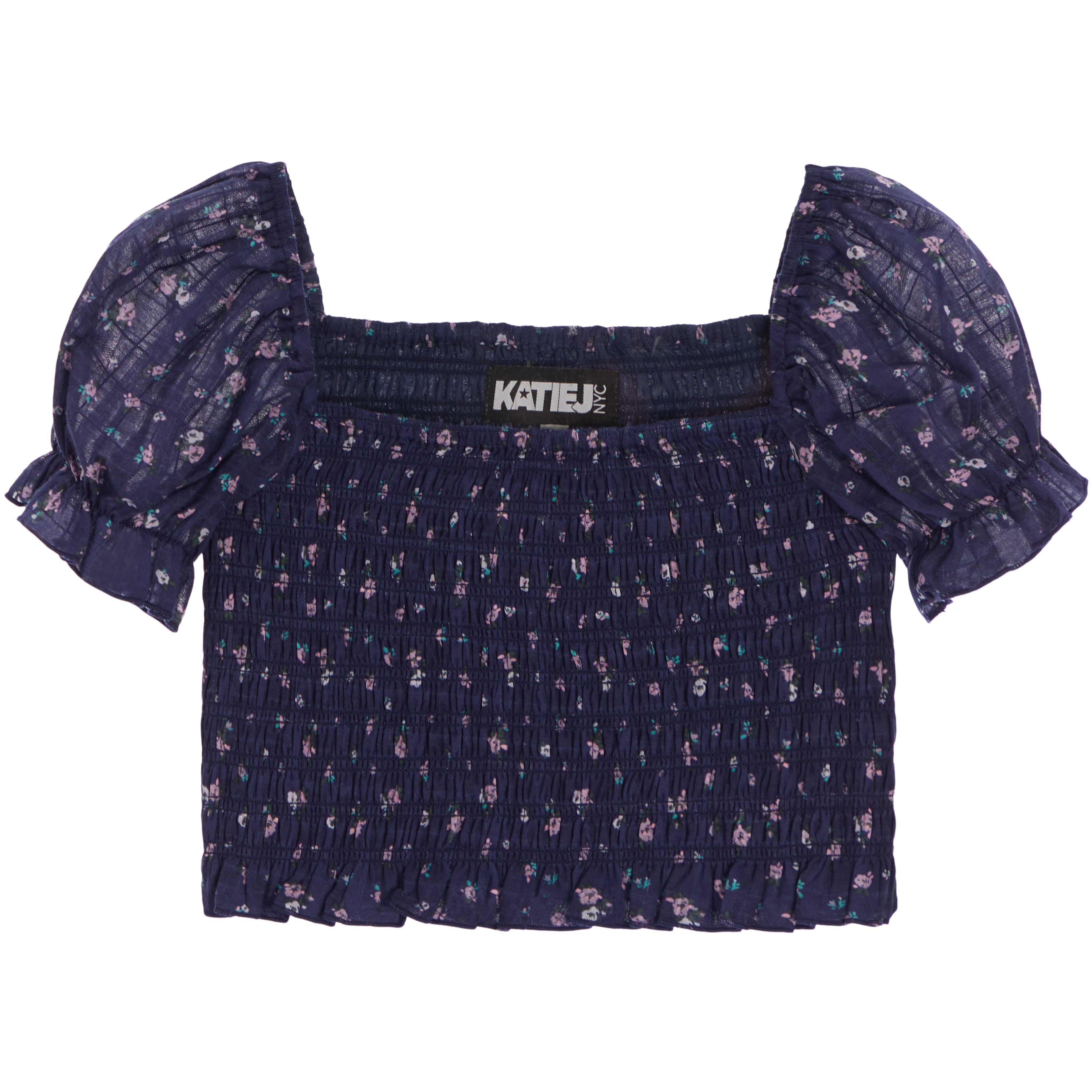 Marlee Blue Floral Eyelet Flutter Top - Denny's