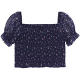 Marlee Blue Floral Eyelet Flutter Top - Denny's