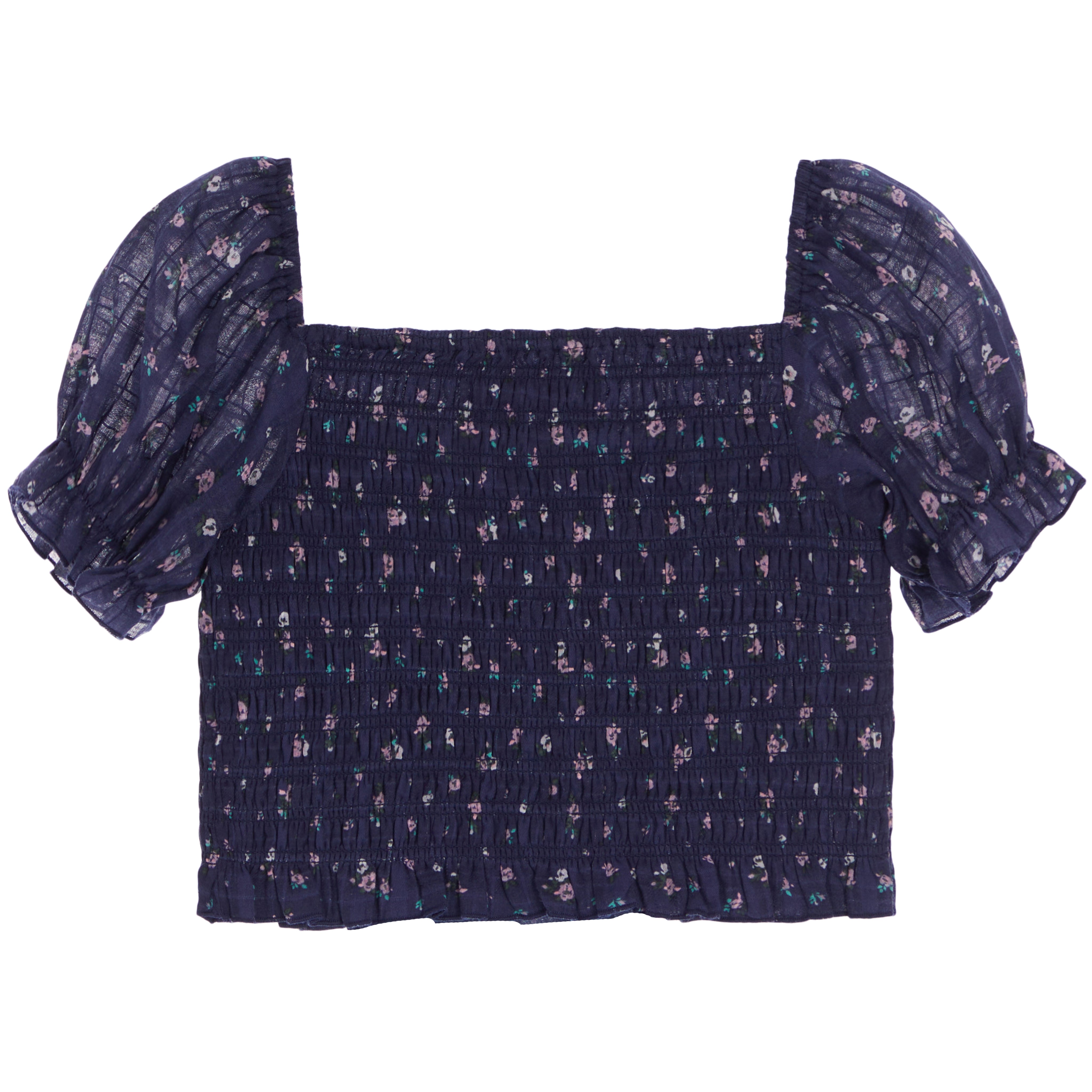 Marlee Blue Floral Eyelet Flutter Top - Denny's