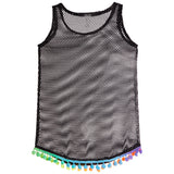 Mesh Coverup With Mutli Pom Poms