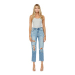 High Rise Straight Leg Ripped Jean - Denny's