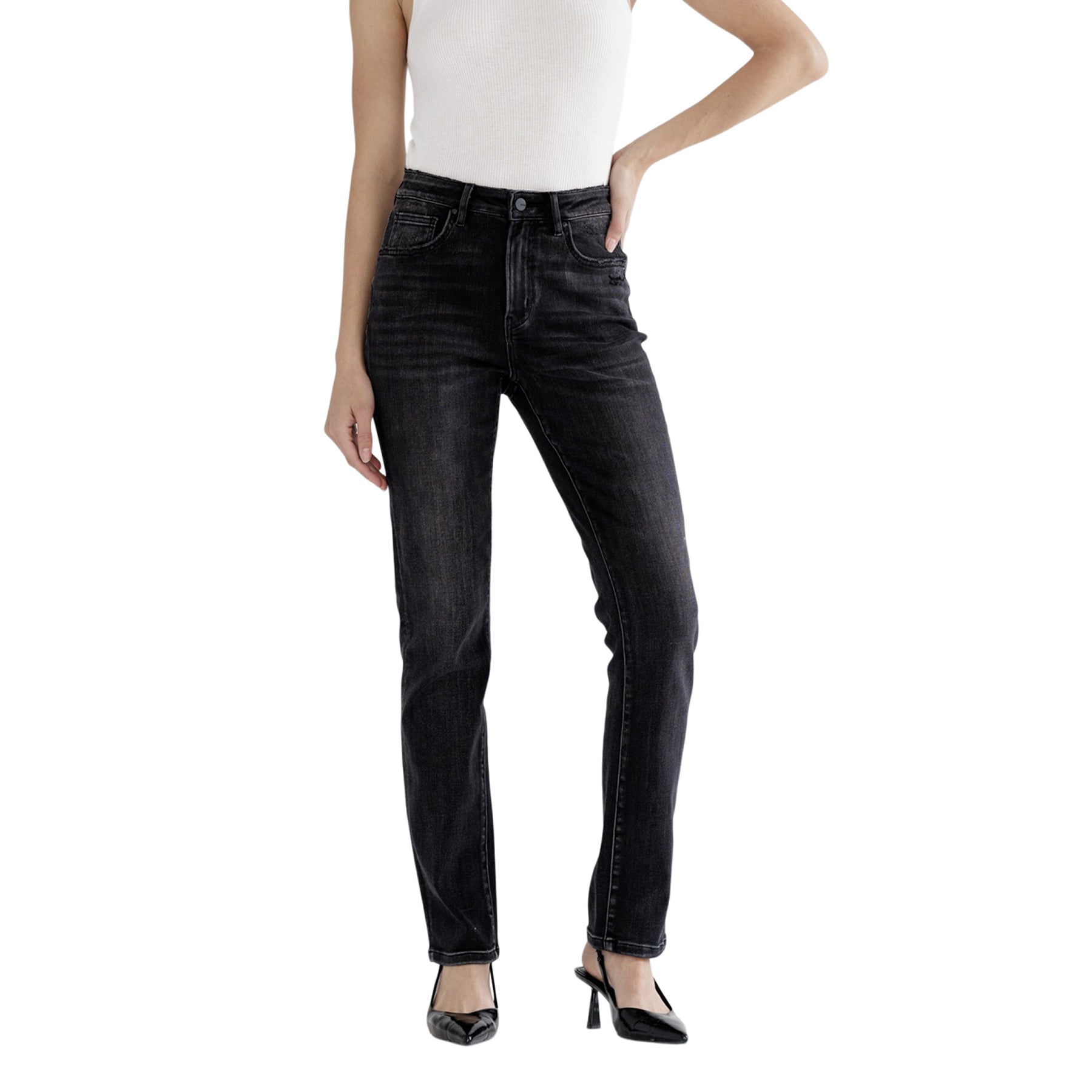 High Rise Slim Straight Leg Jean - Denny's