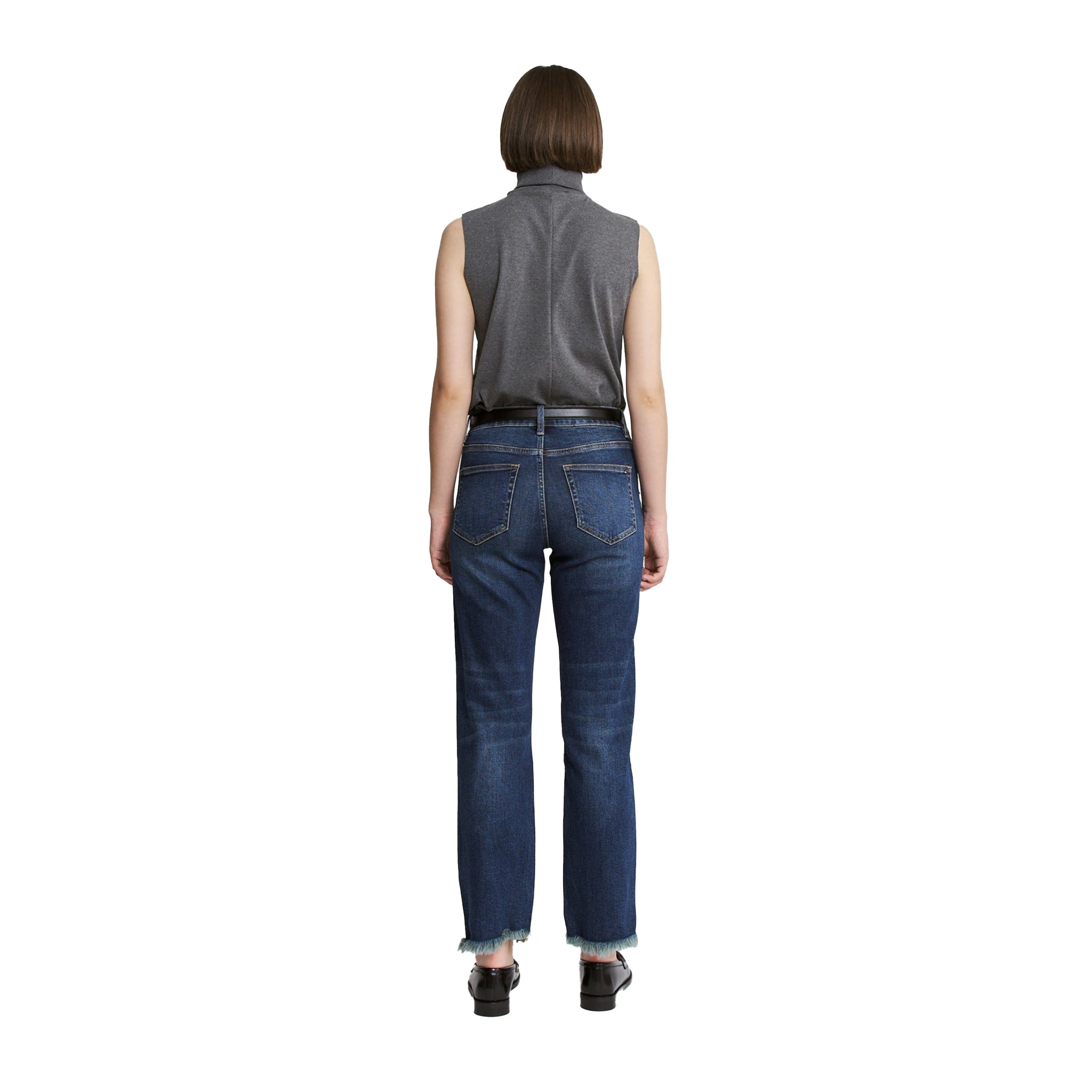 High Rise Raw Hem Ankle Straight Leg Jean - Denny's