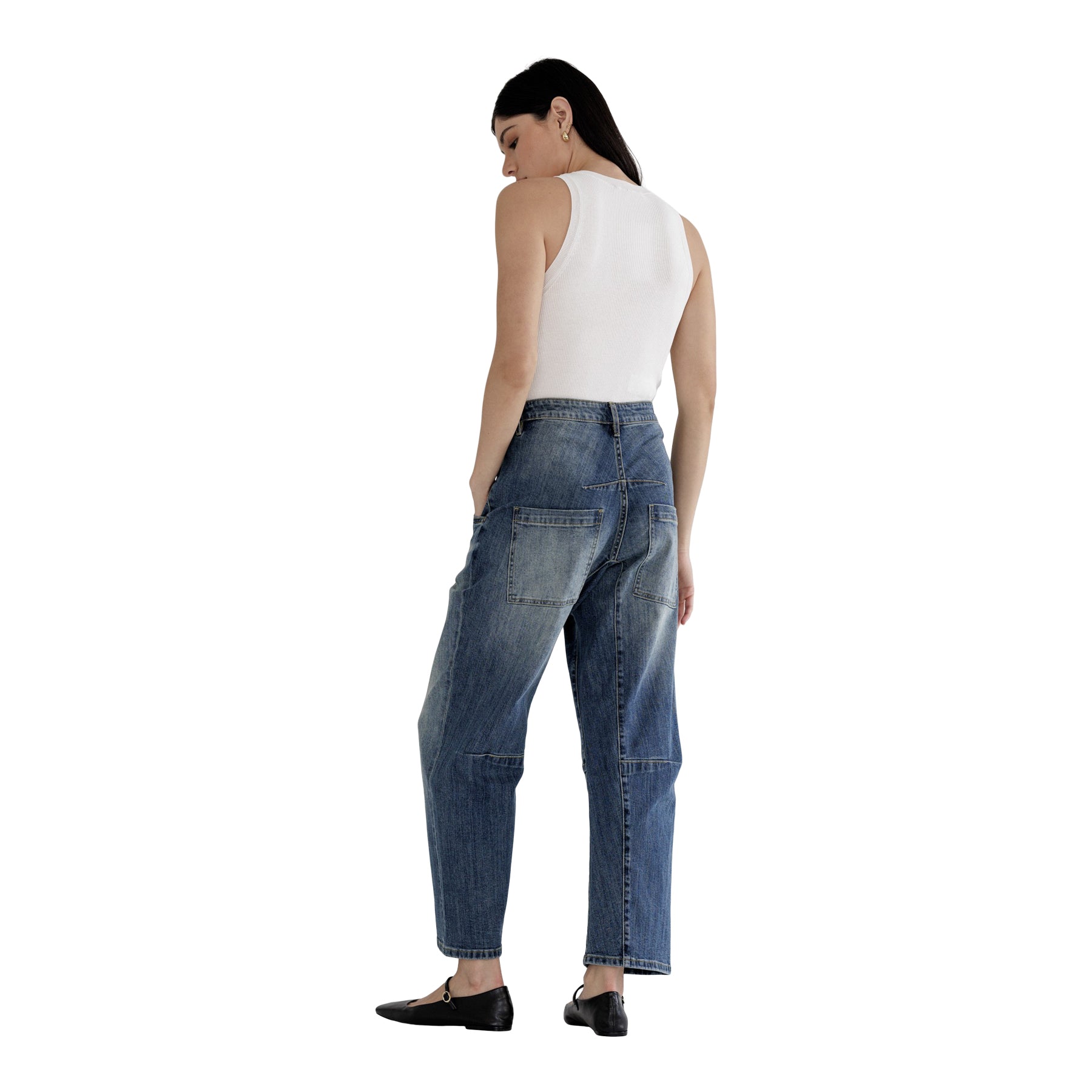 High Rise Slit Pkt Barrel Leg Jean - Denny's