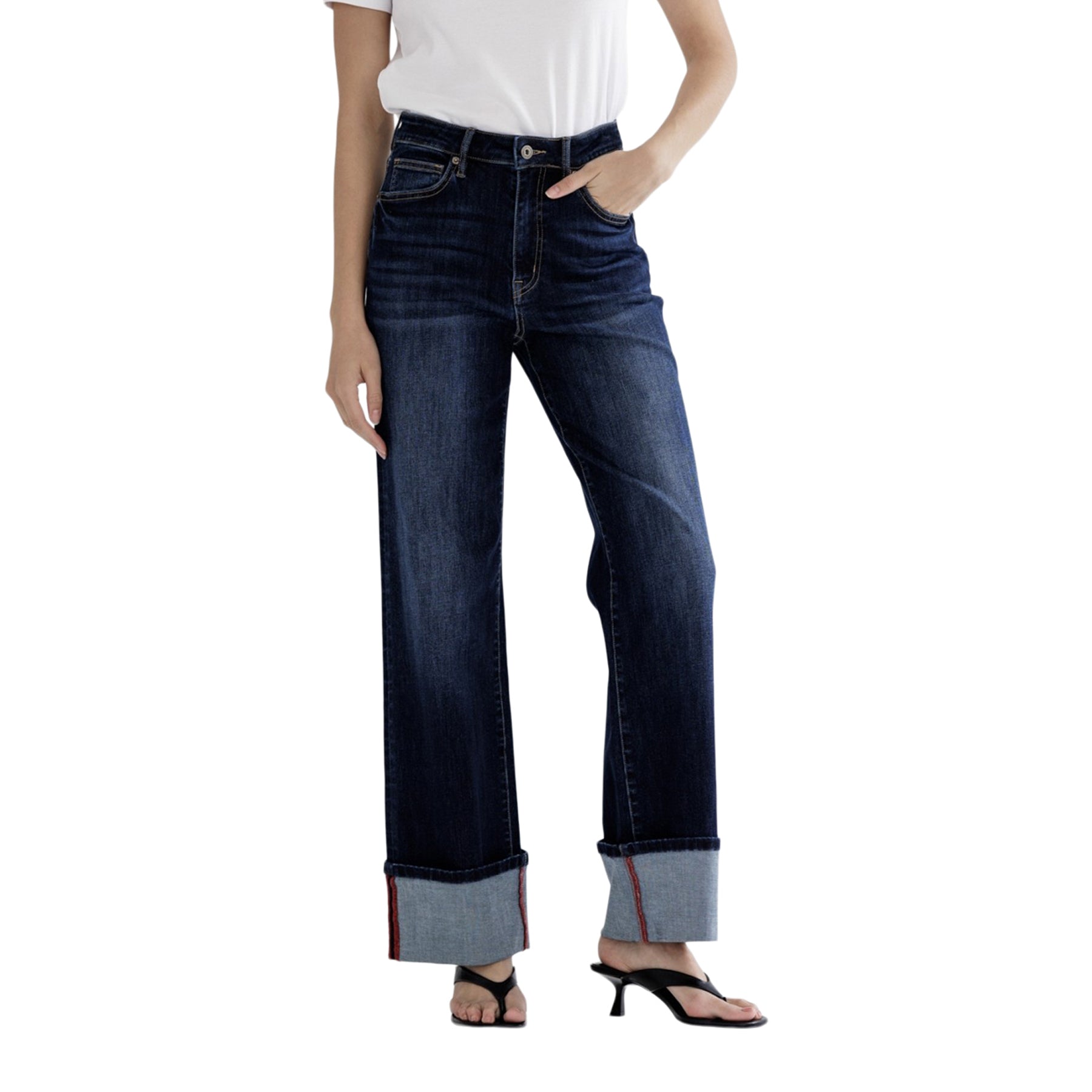 High Rise Wide Cuff Hem Jean - Denny's