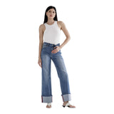 High Rise WIde Cuff Hem Jean - Denny's