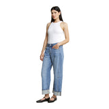 High Rise Cuffed Barrel Jean
