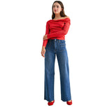 Mid Rise Ankle Wide Leg Jean