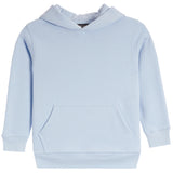 A light blue pullover hoodie sweatshirt with a front kangaroo pocket, shown flat against a solid white background.