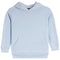 A light blue pullover hoodie sweatshirt with a front kangaroo pocket, shown flat against a solid white background.