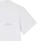 White short-sleeve crewneck t-shirt with 'MAGIC HOUR' printed in black and light blue script on the left chest.