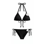 Black bikini set with white flowers on a white background