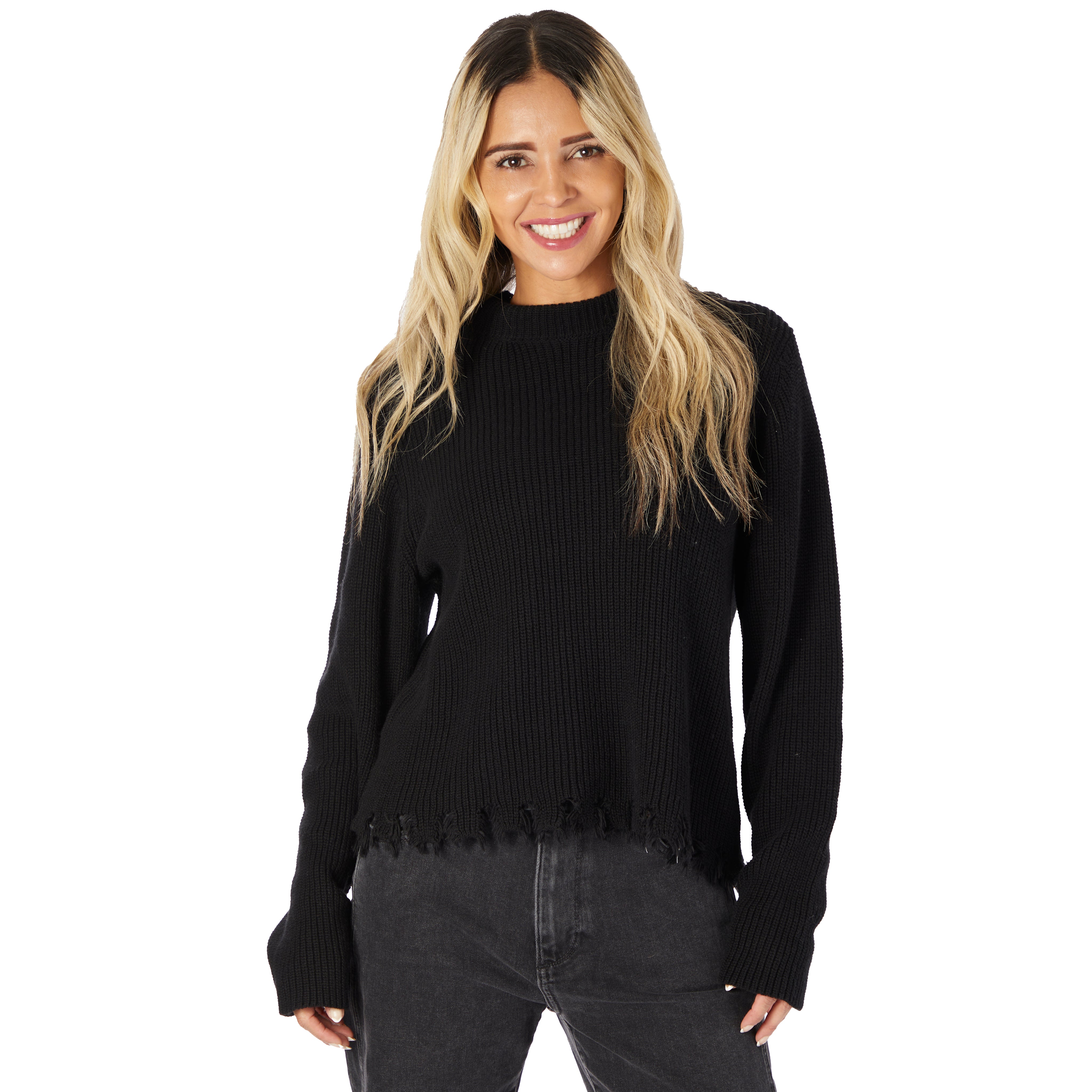 Ripped Hem Mock Neck Sweater - Denny's