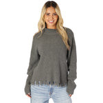 Ripped Hem Mock Neck Sweater - Denny's