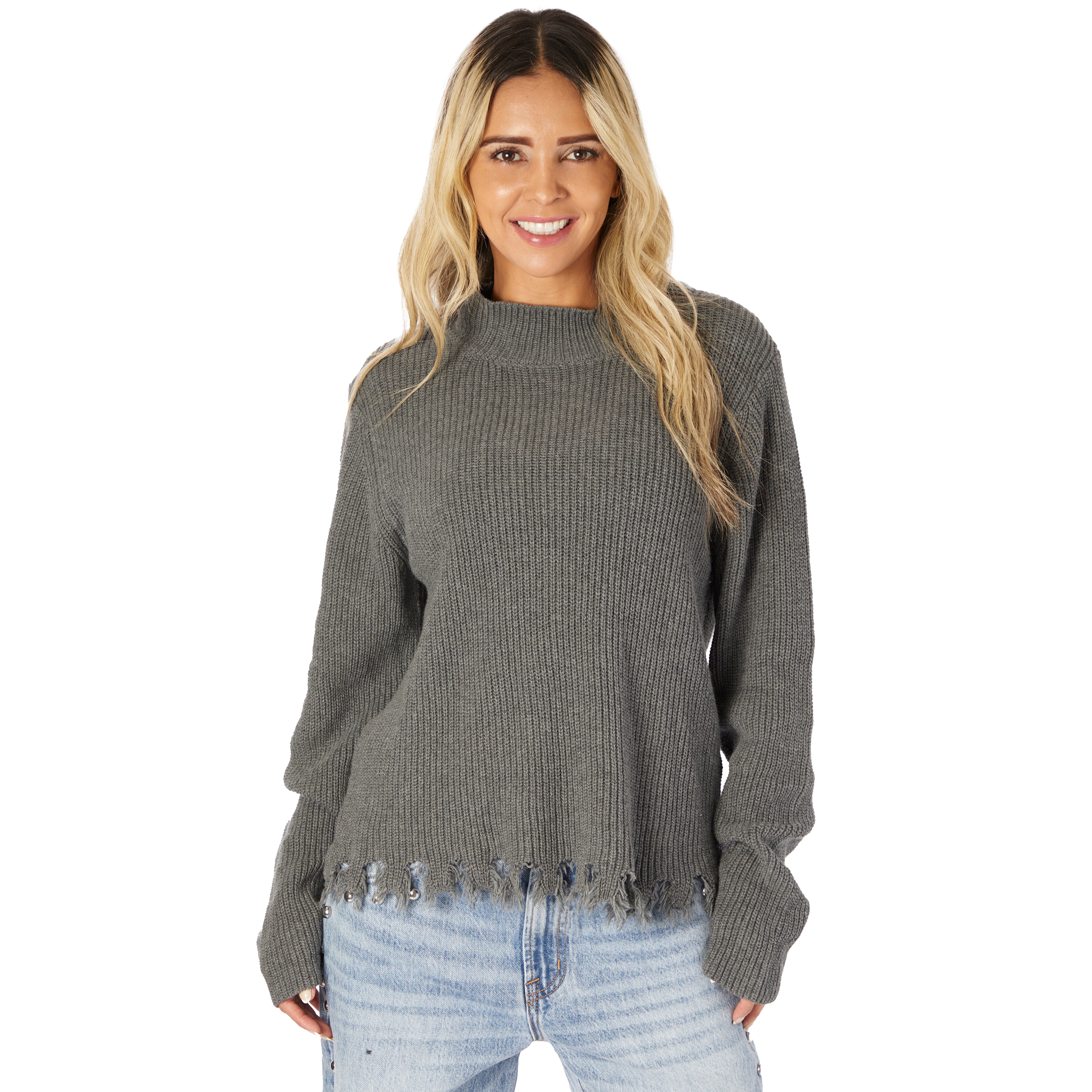 Ripped Hem Mock Neck Sweater - Denny's