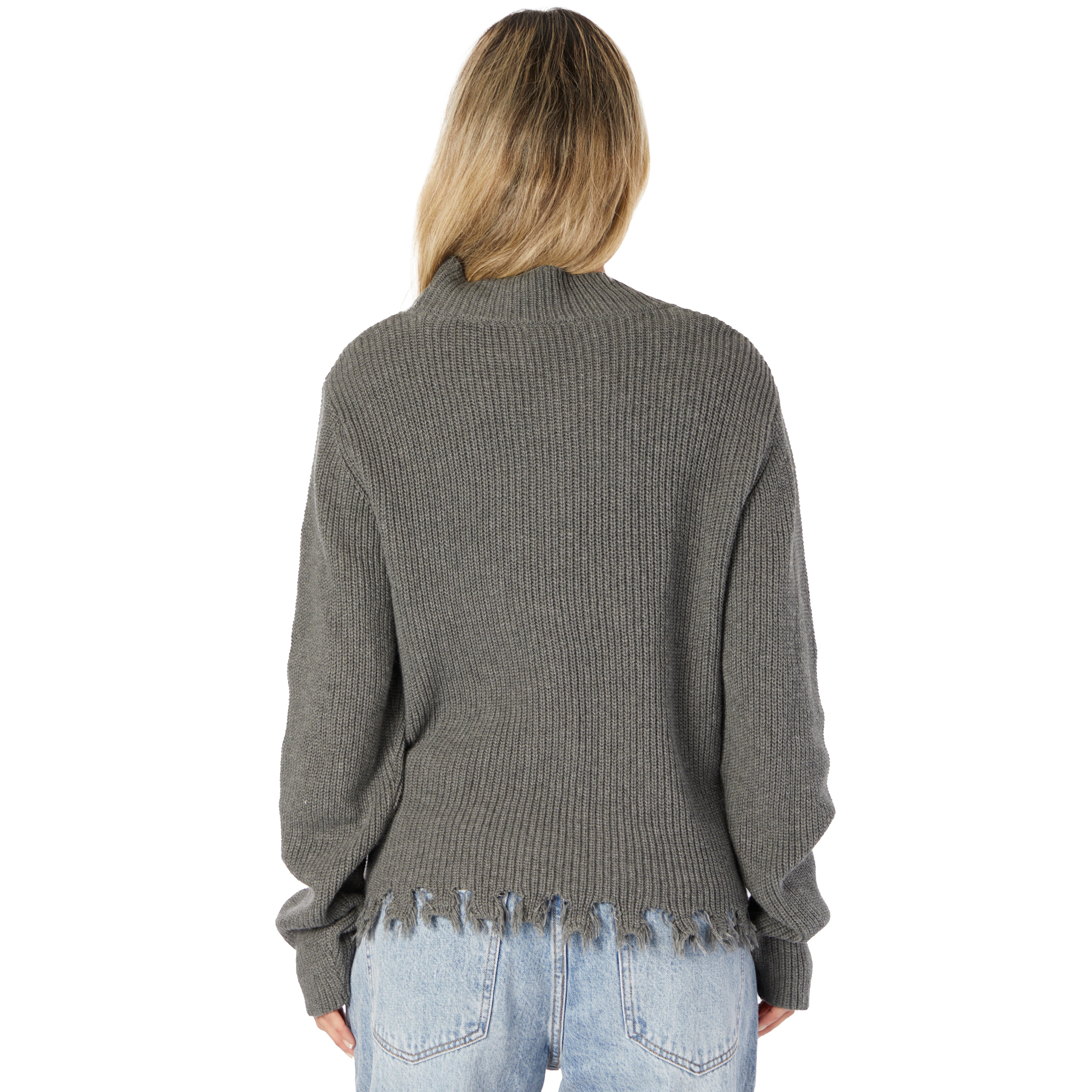 Ripped Hem Mock Neck Sweater - Denny's
