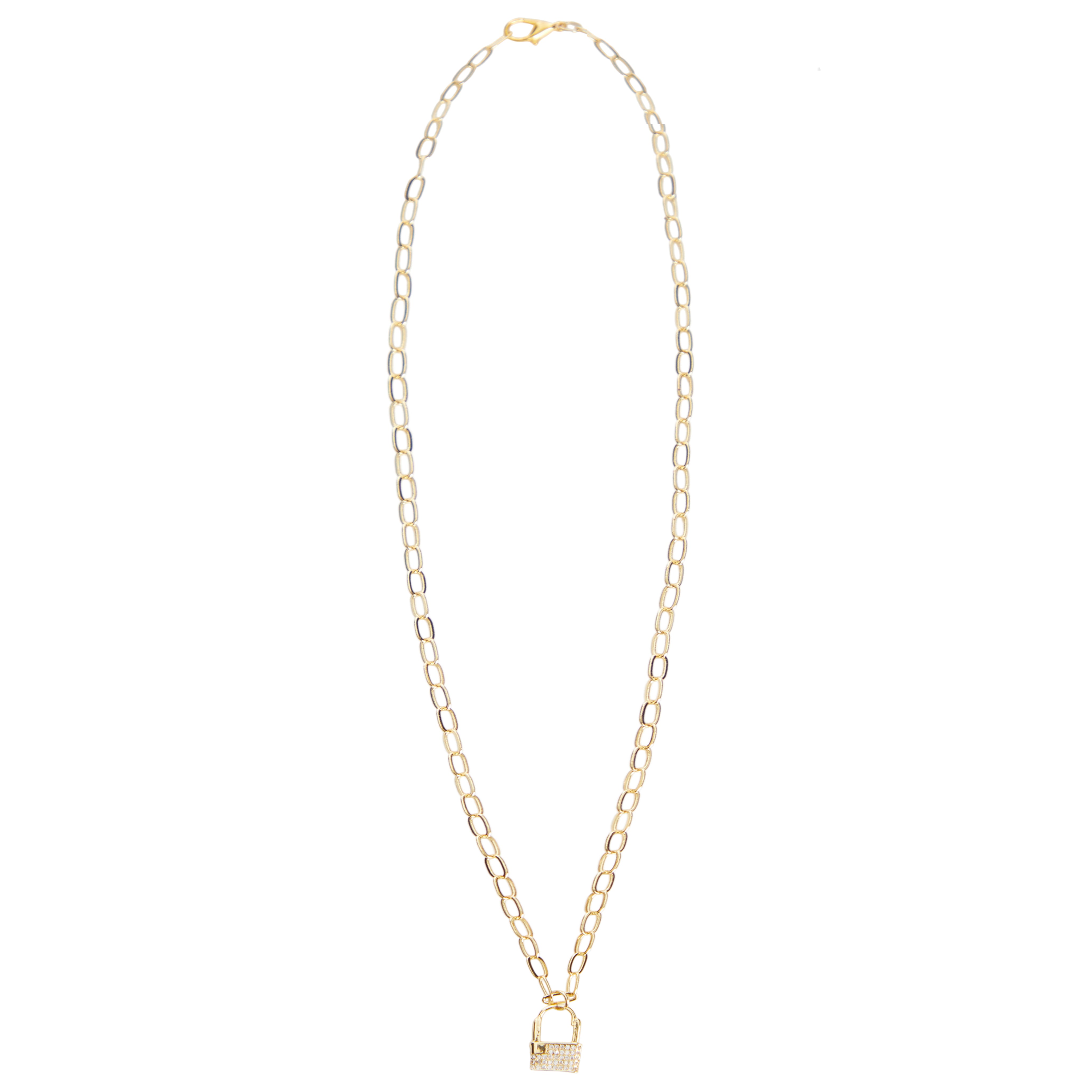 Lock Charm Paperclip Chain Necklace - Denny's