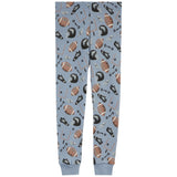 Light blue athletic jogger pajama pants featuring an all-over print of footballs, helmets, tackles, and play-calls, with ribbed ankle cuffs.