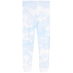 Light blue and white camouflage jogger pants with ribbed cuffs, shown flat against a white background.