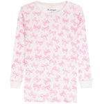 A long-sleeve children's top by baby steps, featuring an all-over pink bow pattern on a white background.