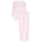 A two-piece long-sleeve pajama set featuring a white base with an all-over pink bow pattern, shown flat on a white background.
