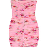 Pamela Watercolor Mesh Strapless Dress - Denny's