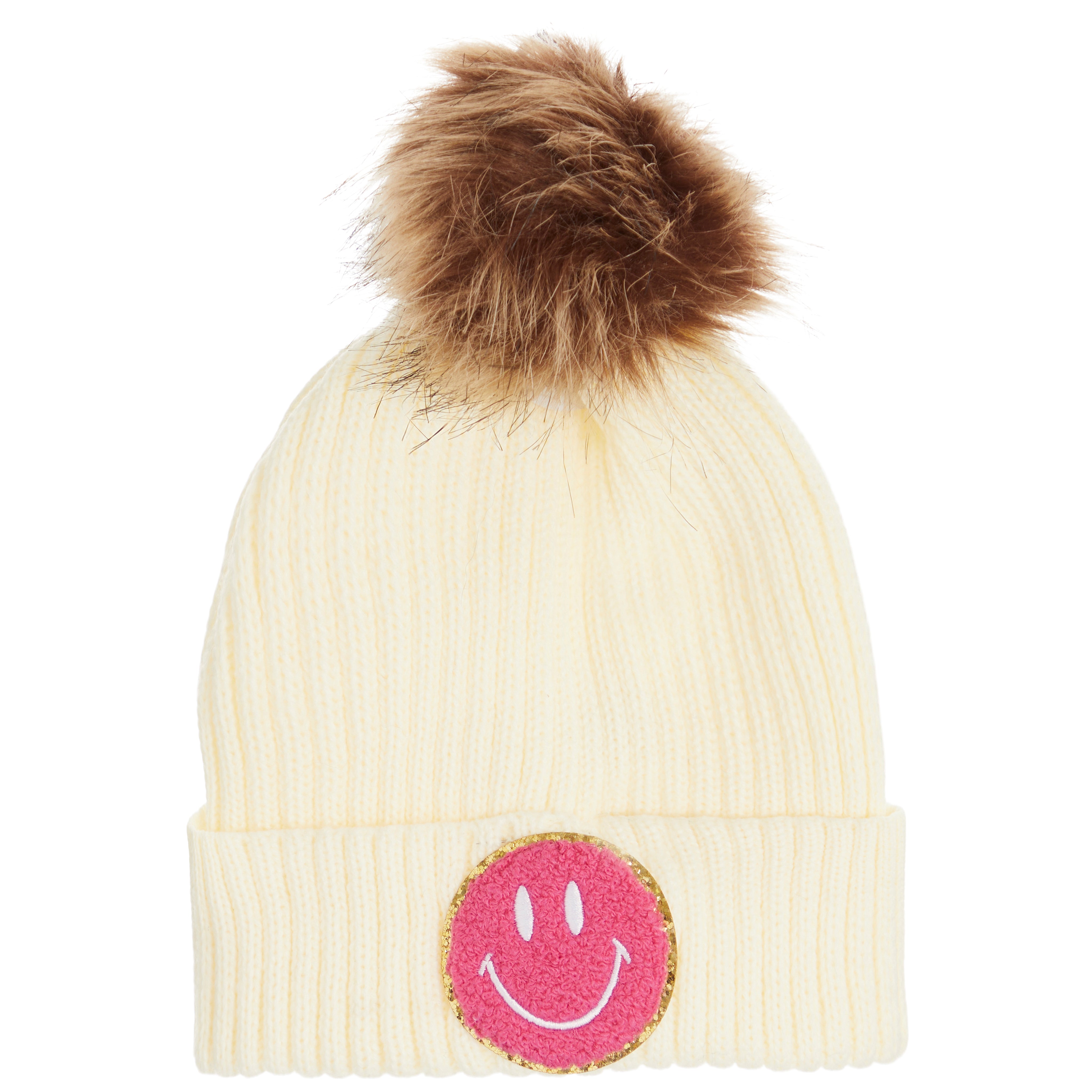 Chenille Smiley Pom Beanie - Denny's