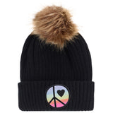 Rainbow Peace Sign Pom Beanie - Denny's
