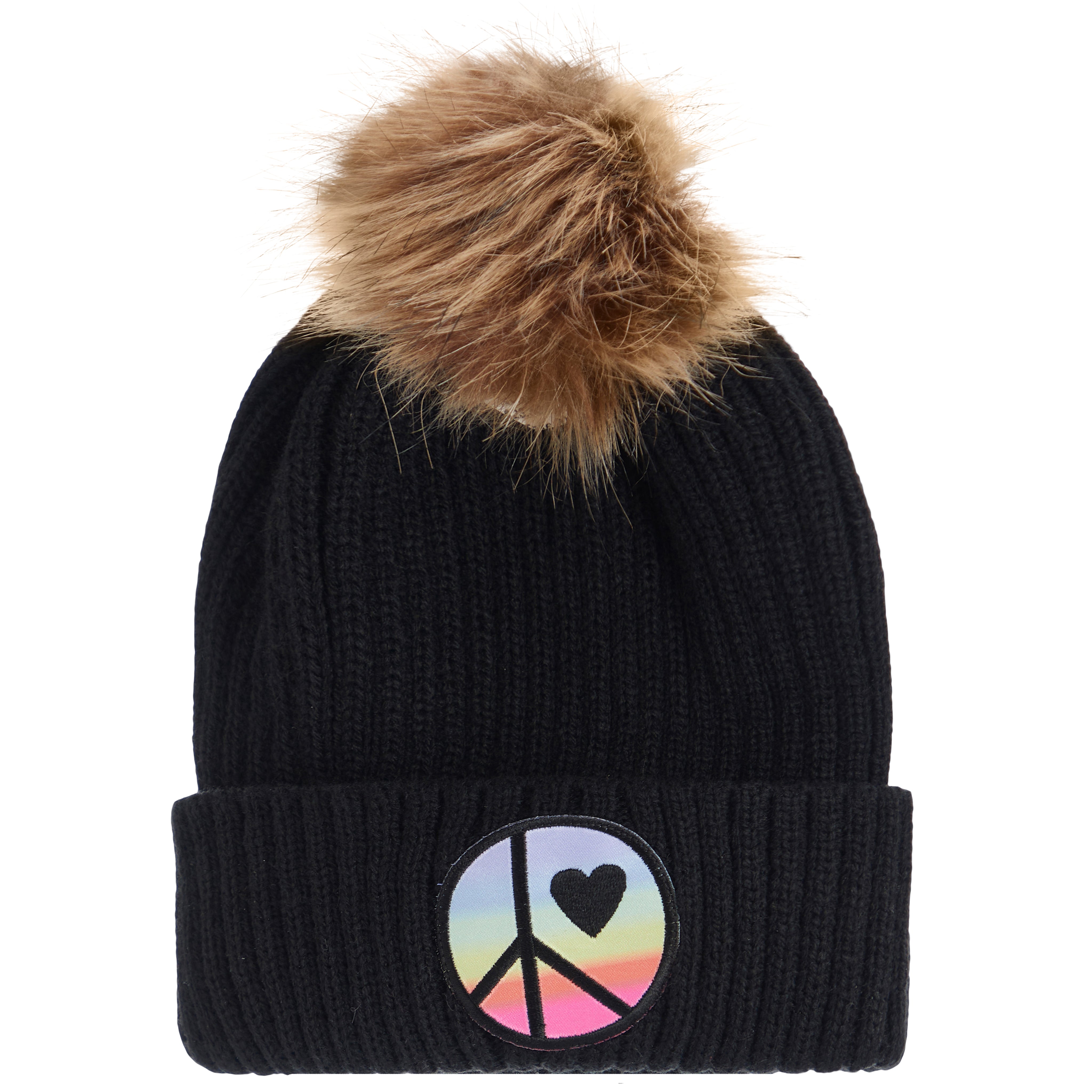 Rainbow Peace Sign Pom Beanie - Denny's