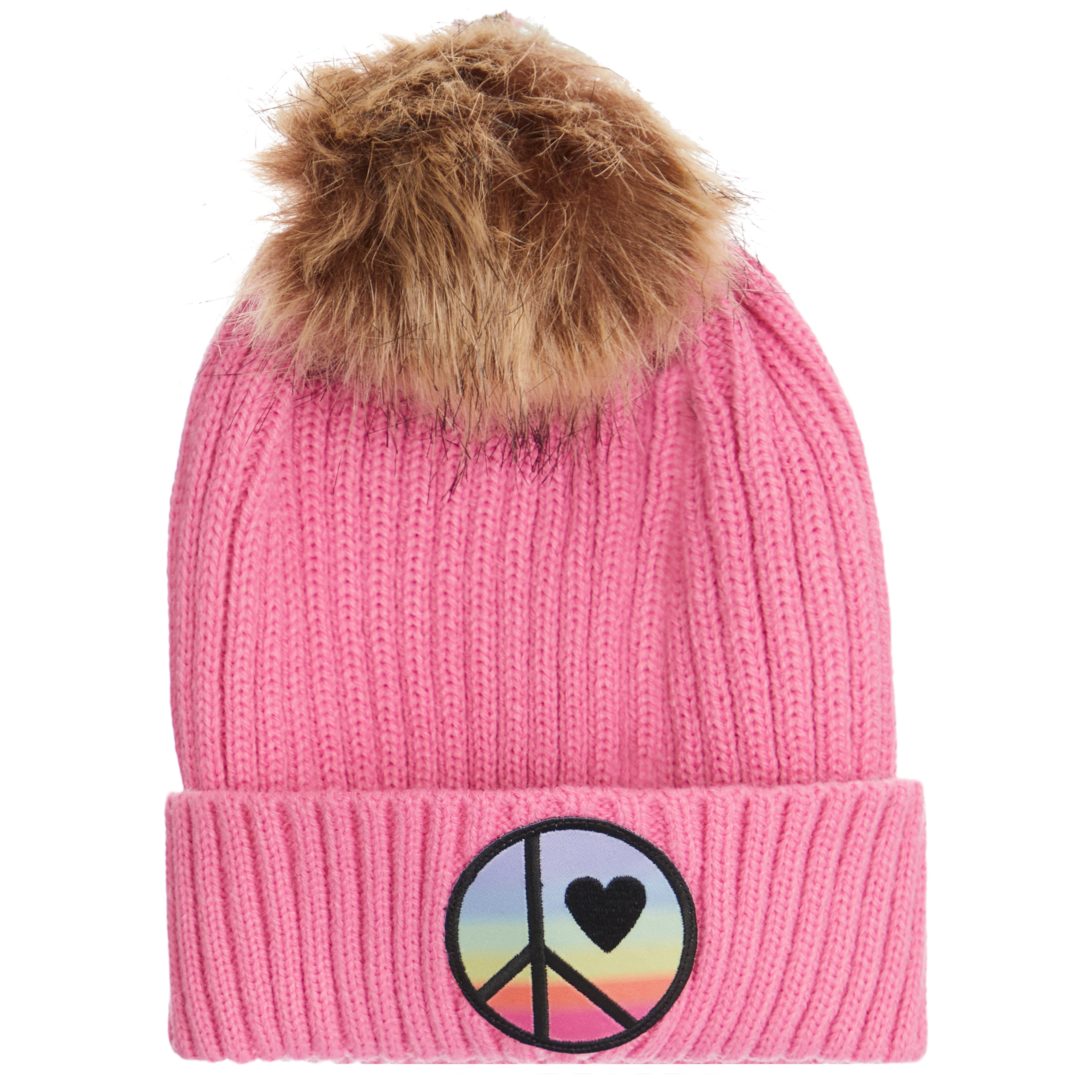 Rainbow Peace Sign Pom Beanie - Denny's