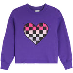 Checkered Stud Heart Crew Sweatshirt - Denny's