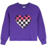 Checkered Stud Heart Crew Sweatshirt - Denny's