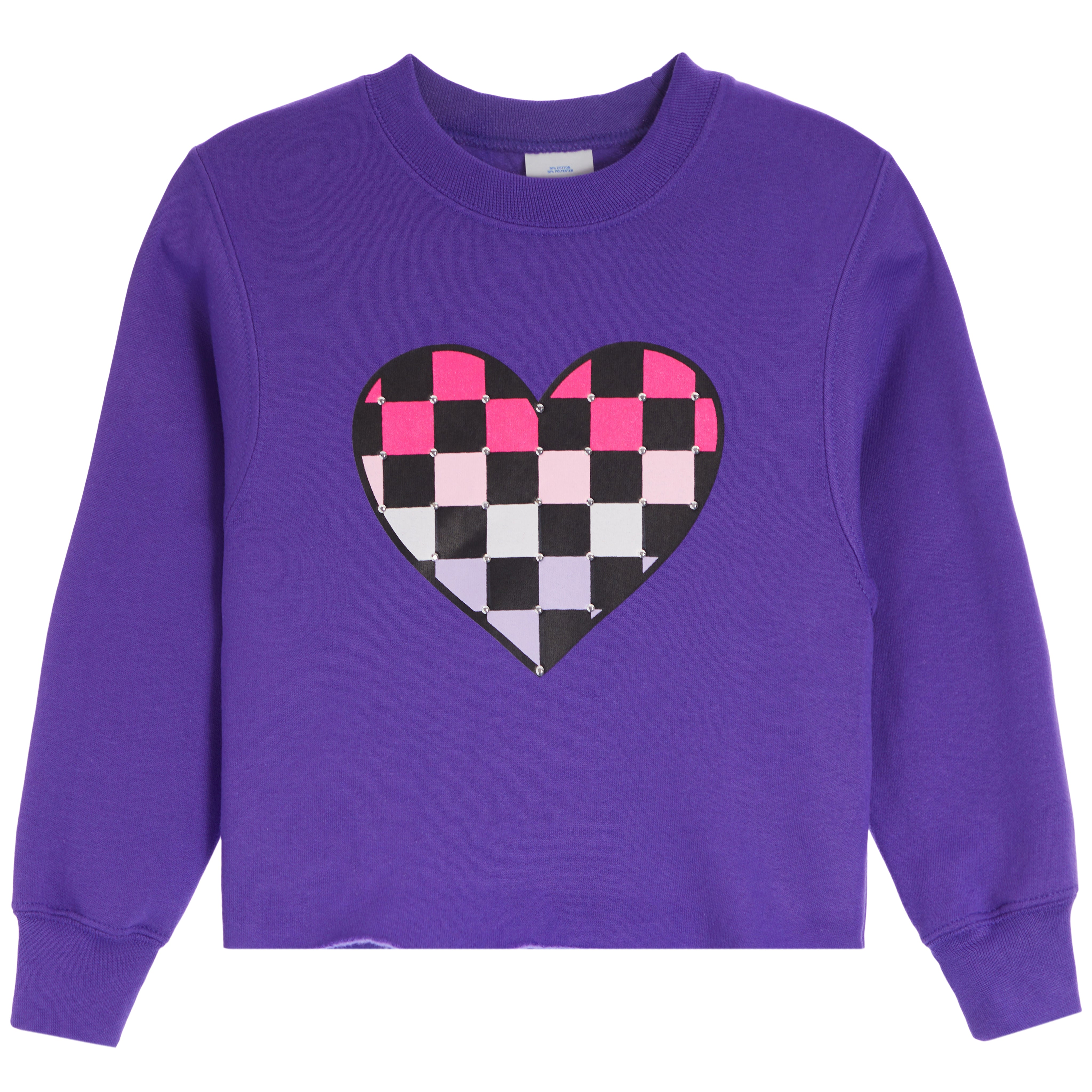 Checkered Stud Heart Crew Sweatshirt - Denny's