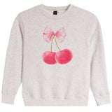 Crew Sweatshirt With Polka Dot Cherry Bow