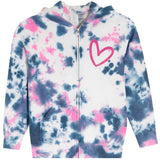 Tie Dye Zip Jacket With Double Pink Heart