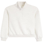 A light heather gray quarter-zip sweatshirt with a mock neck collar, ribbed cuffs, and a ribbed hem, shown flat on a white background.