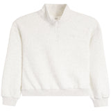 A light heather gray quarter-zip sweatshirt with a mock neck collar, ribbed cuffs, and a ribbed hem, shown flat on a white background.