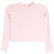 A light pink long-sleeve crop top with a crew neck, shown flat against a solid white background.