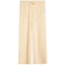 A pair of light beige ribbed knit pants with a drawstring waist and a small white brand patch on the left thigh, shown against a plain white background.