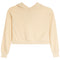 A cream cropped long-sleeve hoodie with a vertical ribbed texture, shown from the back on a plain white background.