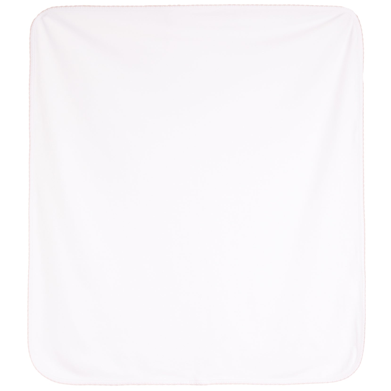 A plain white square blanket with rounded corners, photographed flat against a white background.